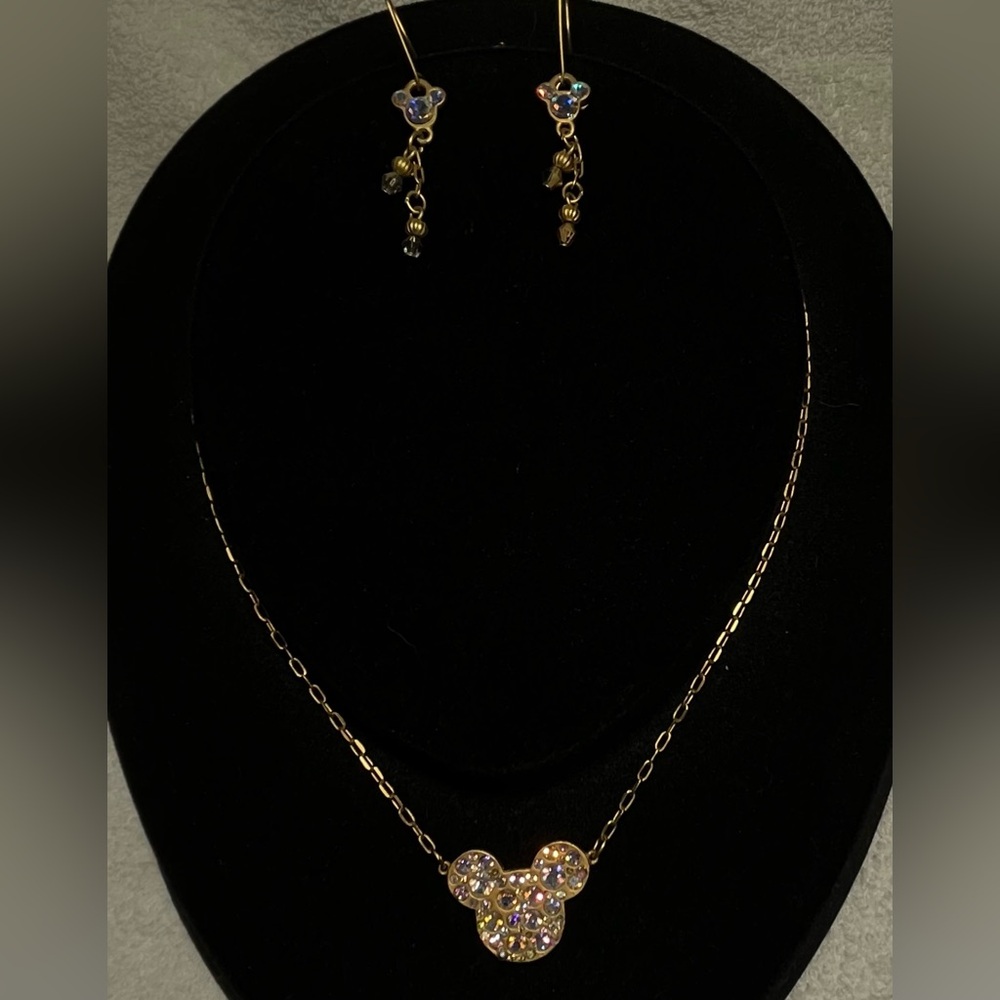Gold Mickey Mouse Necklace and Earrings Set